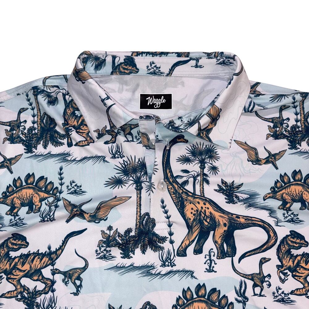 Waggle Golf Performance Polo Shirt "Land Before Golf" Dino Print 2XL